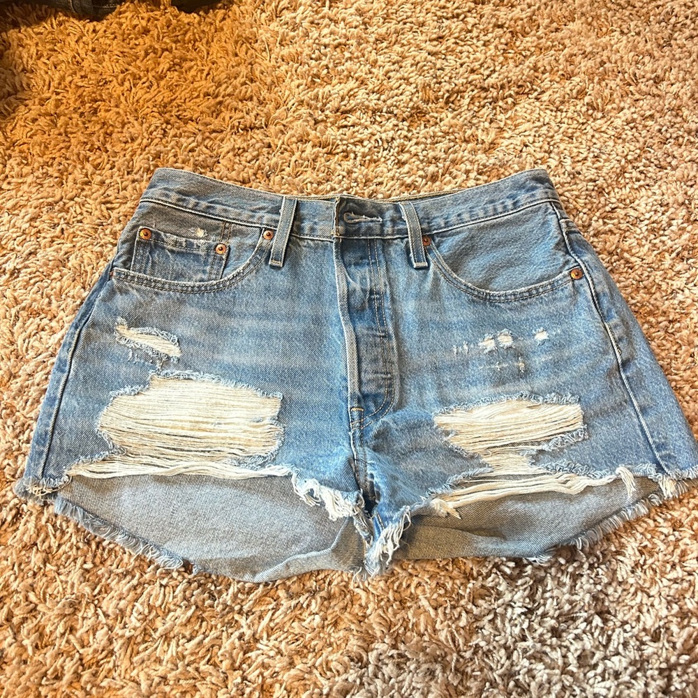 Levi's Light Blue Distressed Jean Shorts